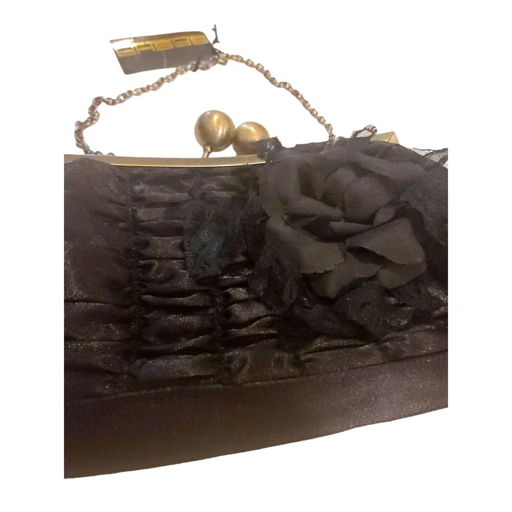 Vintage Sasha Women’s Gold Black Flower Clutch Wallet Coin Bag Purse NOS NWT